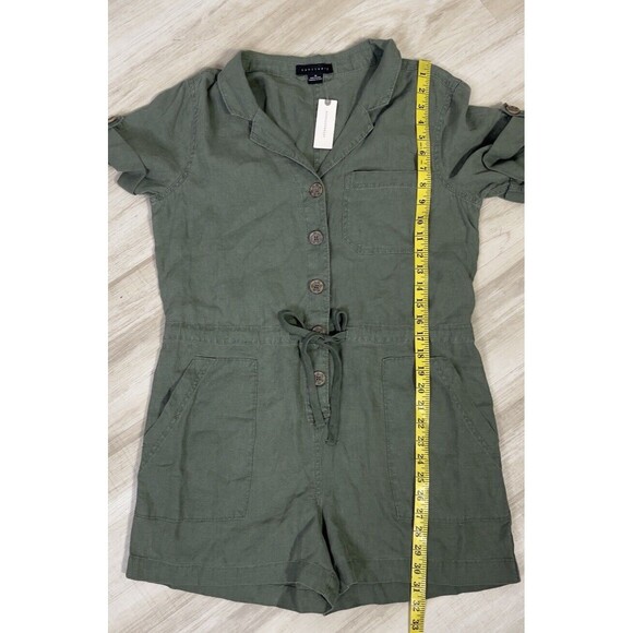 Anthropologie SANCTUARY Green SQUAD LEADER Linen Button Down Romper. Size: M - Picture 5 of 9